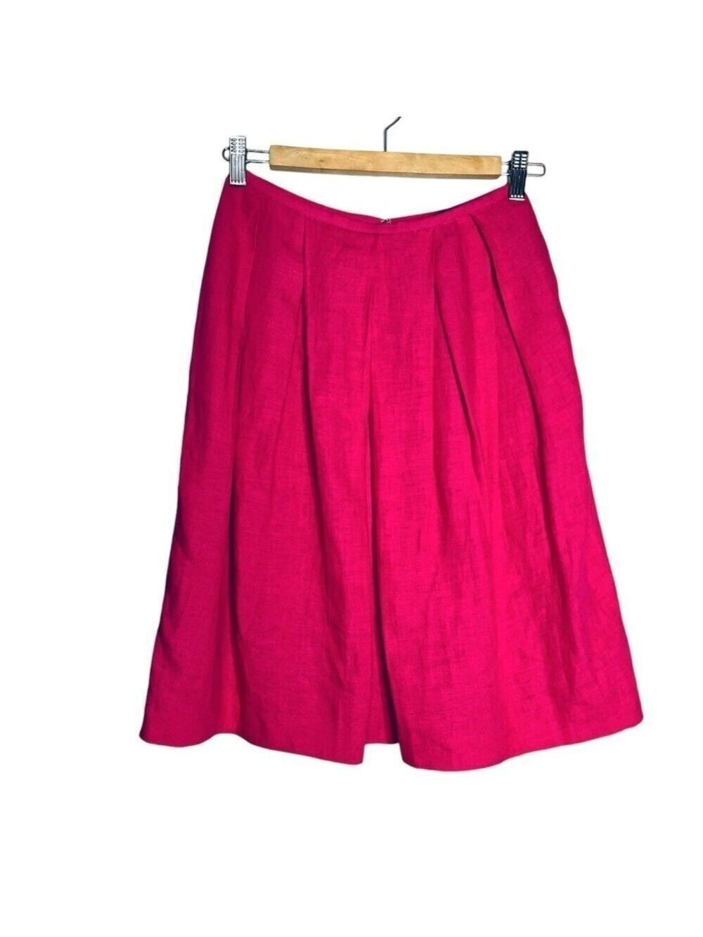 Incotex Vibrant Bright Pink Pleated A Line Linen Midi Skirt, size 38